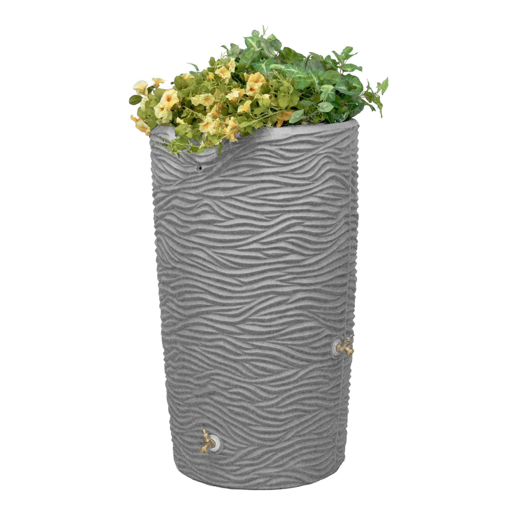 Good Ideas Impressions Palm Rain Saver Barrel — 65 Gallons, Dark Granite, Integrated Overflow Channel, Model# IMP-L65-DAR